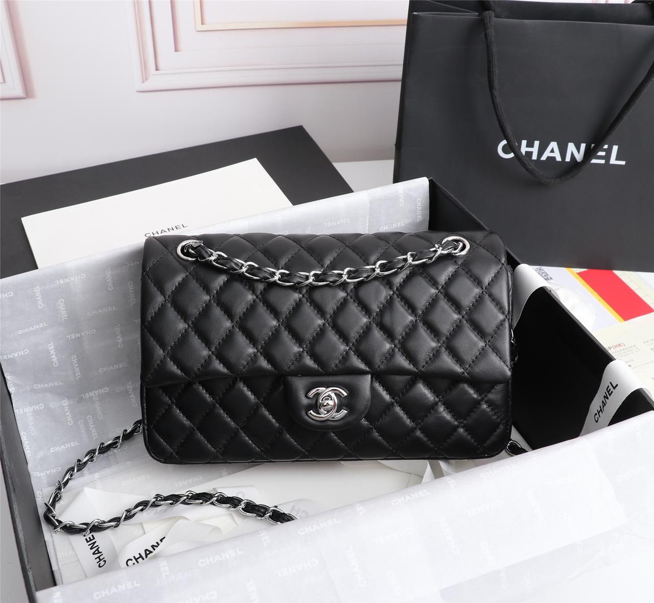 Chanel Classic Flap Bag 25 Black With Silver Hardware