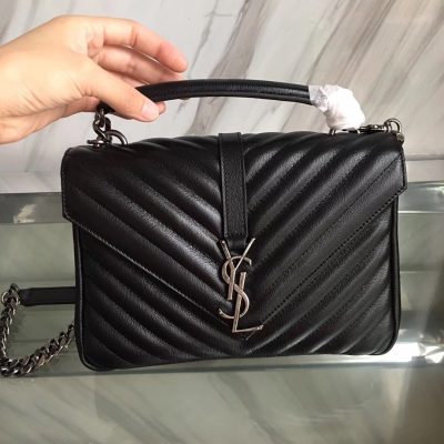 YSL Envelope Leather Handbag in Silver Hardware