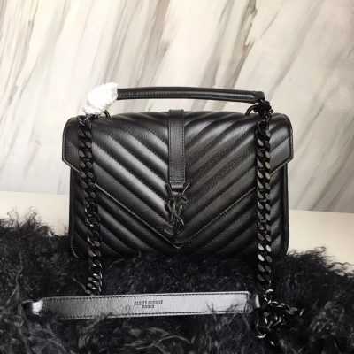 YSL Envelope Leather Handbag in Black Hardware