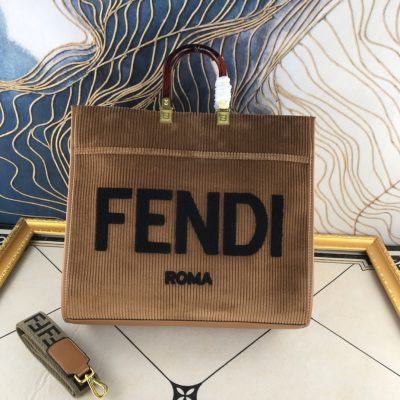 Fendi Velvet Shopper Tote Bag Brown