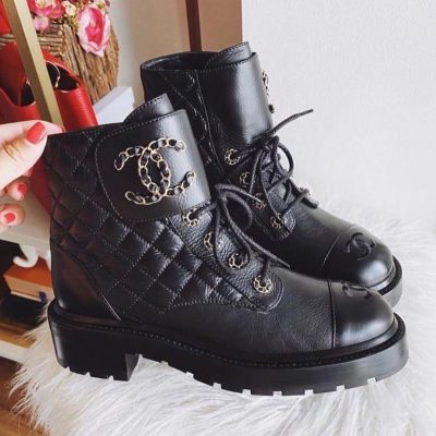 Chanel Leather Lace Up Boots