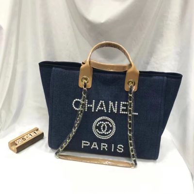 Chanel Deauville Pearl Canvas Tote Bag Blue