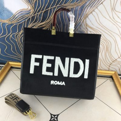 Fendi Velvet Shopper Tote Bag Black