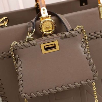 Fendi Sunshine Tote Bag Gray With Decorative Stitching