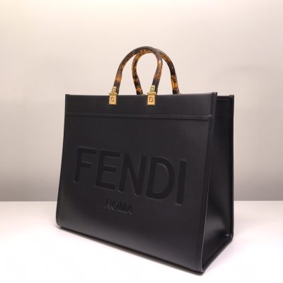 Fendi Sunshine Leather Shopper Tote Bag Black