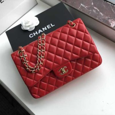 Chanel Classic Double Flap 30 Shoulder Bag Red Golden Hardware