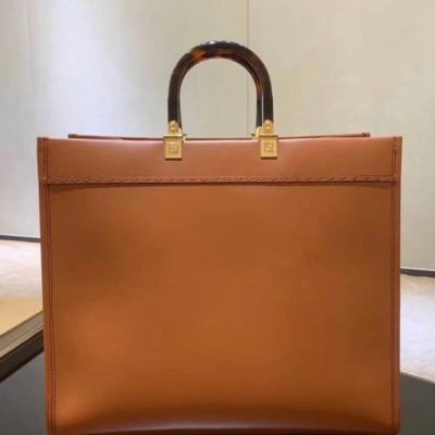 Fendi Sunshine Leather Shopper Tote Bag Brown