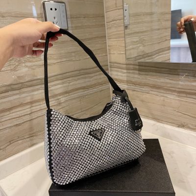 Prada Satin Mini Hobo Bag with Artificial Crystals