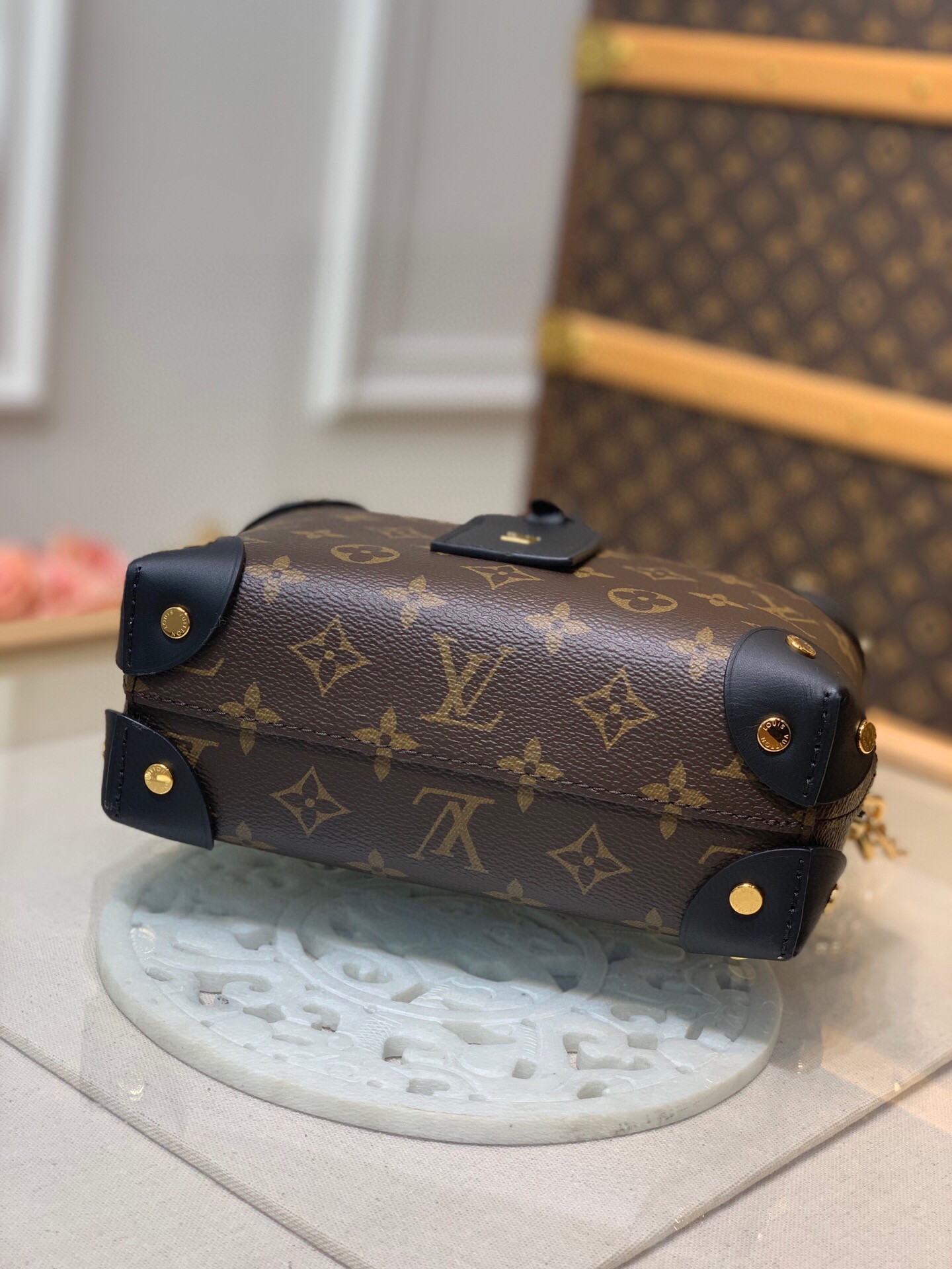 LOUIS VUITTON Petite Malle Souple Monogram Canvas Shoulder Bag Black