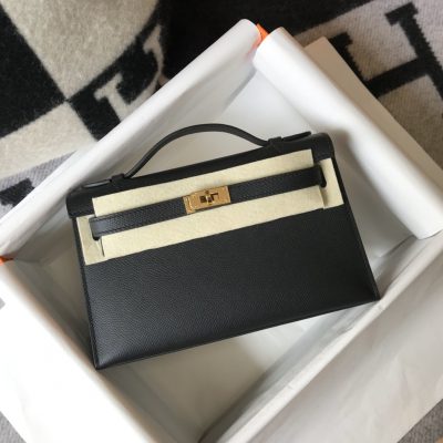 Hermès Kelly Pochette Mini Bag Black Golden Hardware