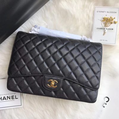 Chanel Classic Double Flap 30 Caviar Shoulder Bag Black Golden Hardware