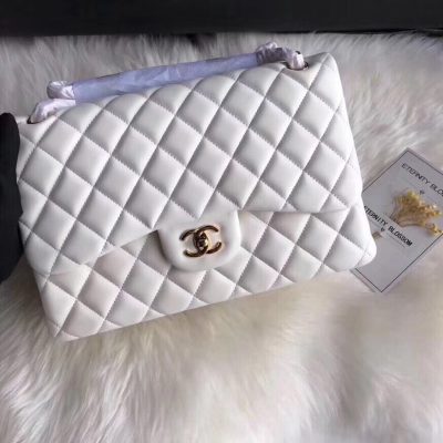 Chanel Classic Double Flap 30 Shoulder Bag White Golden Hardware