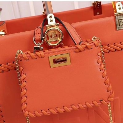 Fendi Sunshine Tote Bag Orange With Decorative Stitching