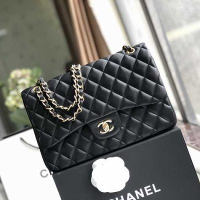 Chanel Classic Double Flap 30 Shoulder Bag Black Golden Hardware