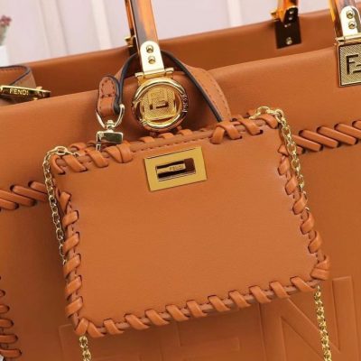 Fendi Sunshine Tote Bag Brown With Decorative Stitching