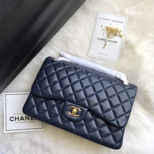 Chanel Classic Double Flap 30 Shoulder Bag Blue Golden Hardware - Image 3